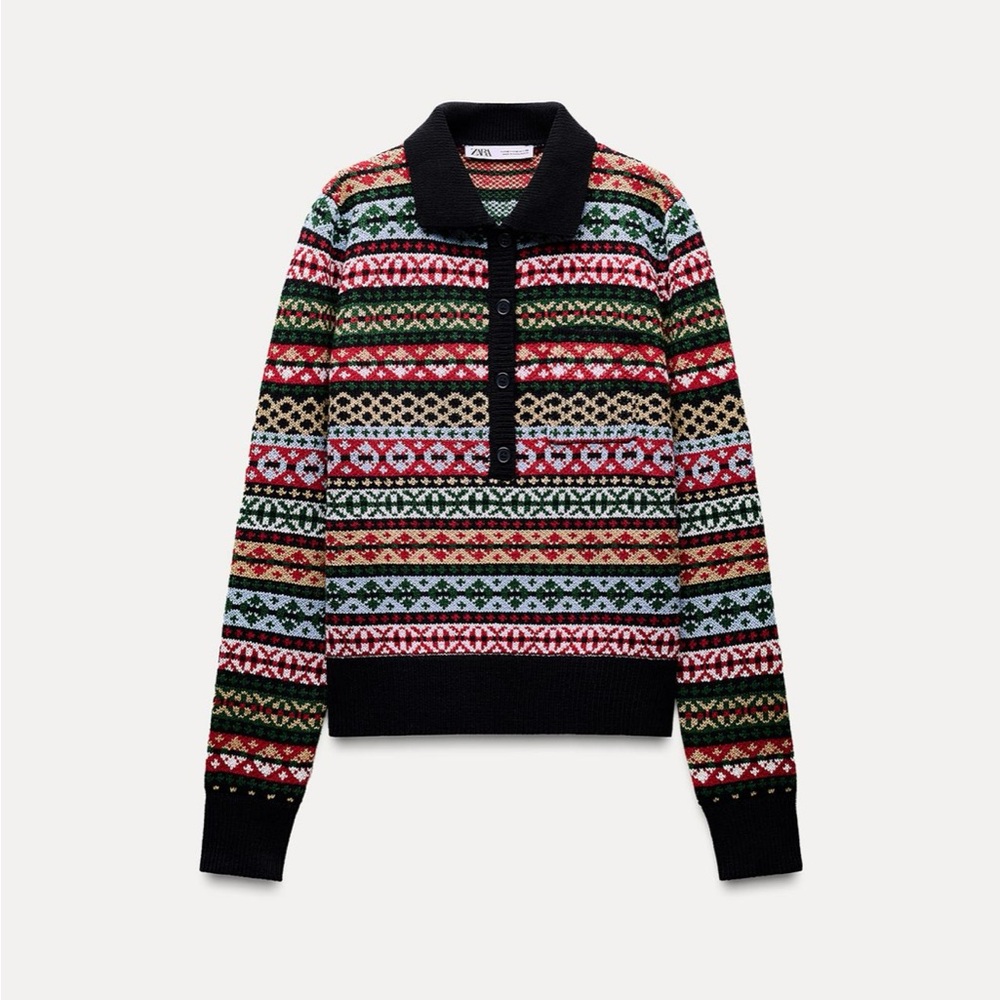 Zara jacquard knit polo sweater.